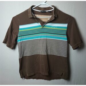 Vintage 90's Sean John Striped Polo Shirt Graphic Print‎ Casual Top Brown XL DD